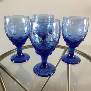 VTG Blue raised dot goblet glasses (4)